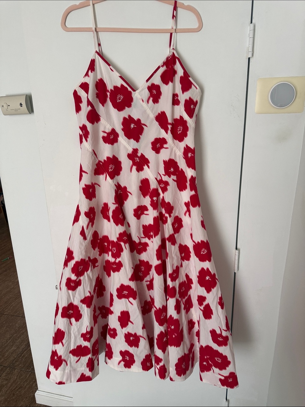 J. Crew White Dress with Red Floral Print and Spaghetti Straps